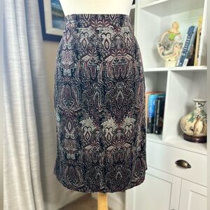 Croft & Barrow Black and Pink Paisley Corduroy Pencil Skirt